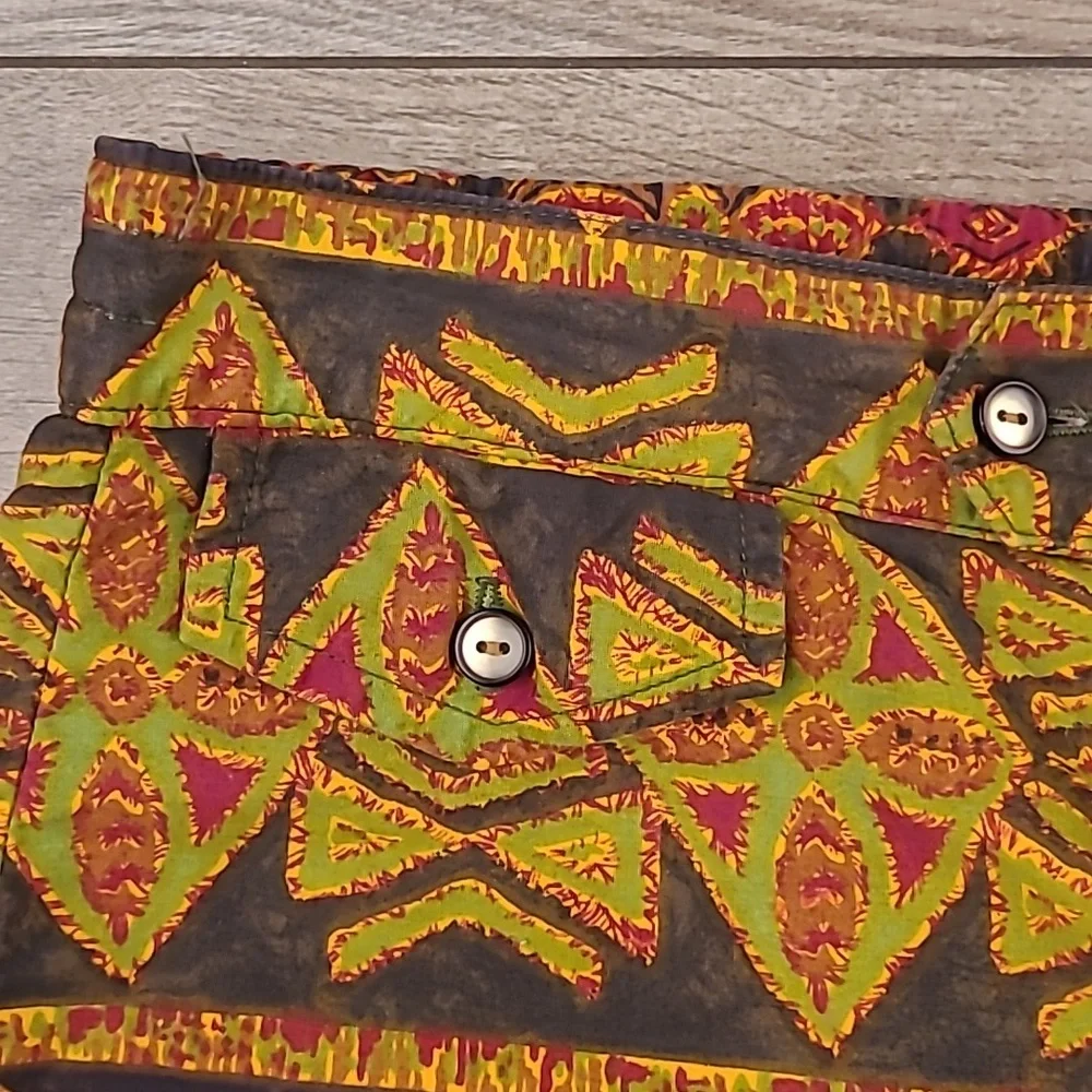 LAUHALA Hawaiian Brown Red Green Tiki 33 Mens Casual Board‎ Shorts RARE VTG 50s